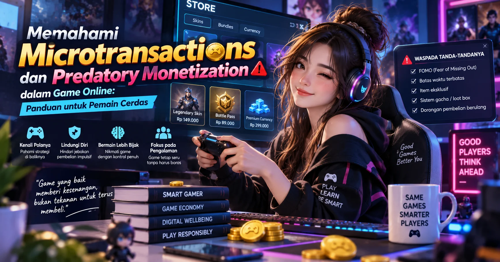 Ilustrasi untuk artikel Memahami Microtransactions dan Predatory Monetization dalam Game Online: Panduan untuk Pemain Cerdas