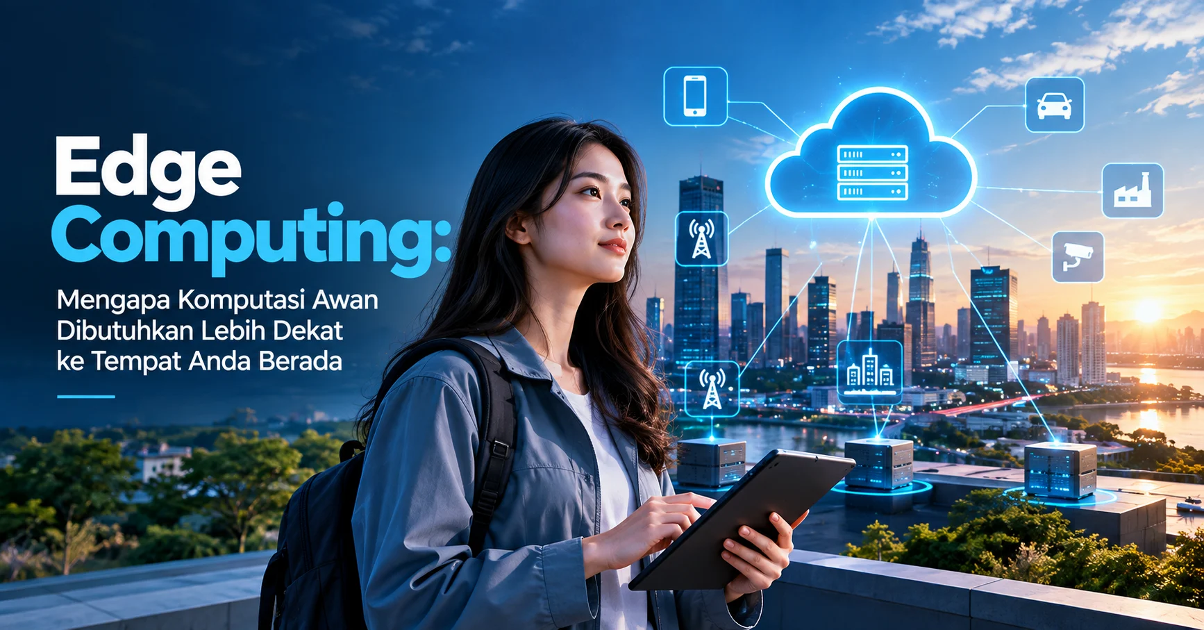 Ilustrasi edge computing yang memproses data lebih dekat dengan perangkat dan pengguna