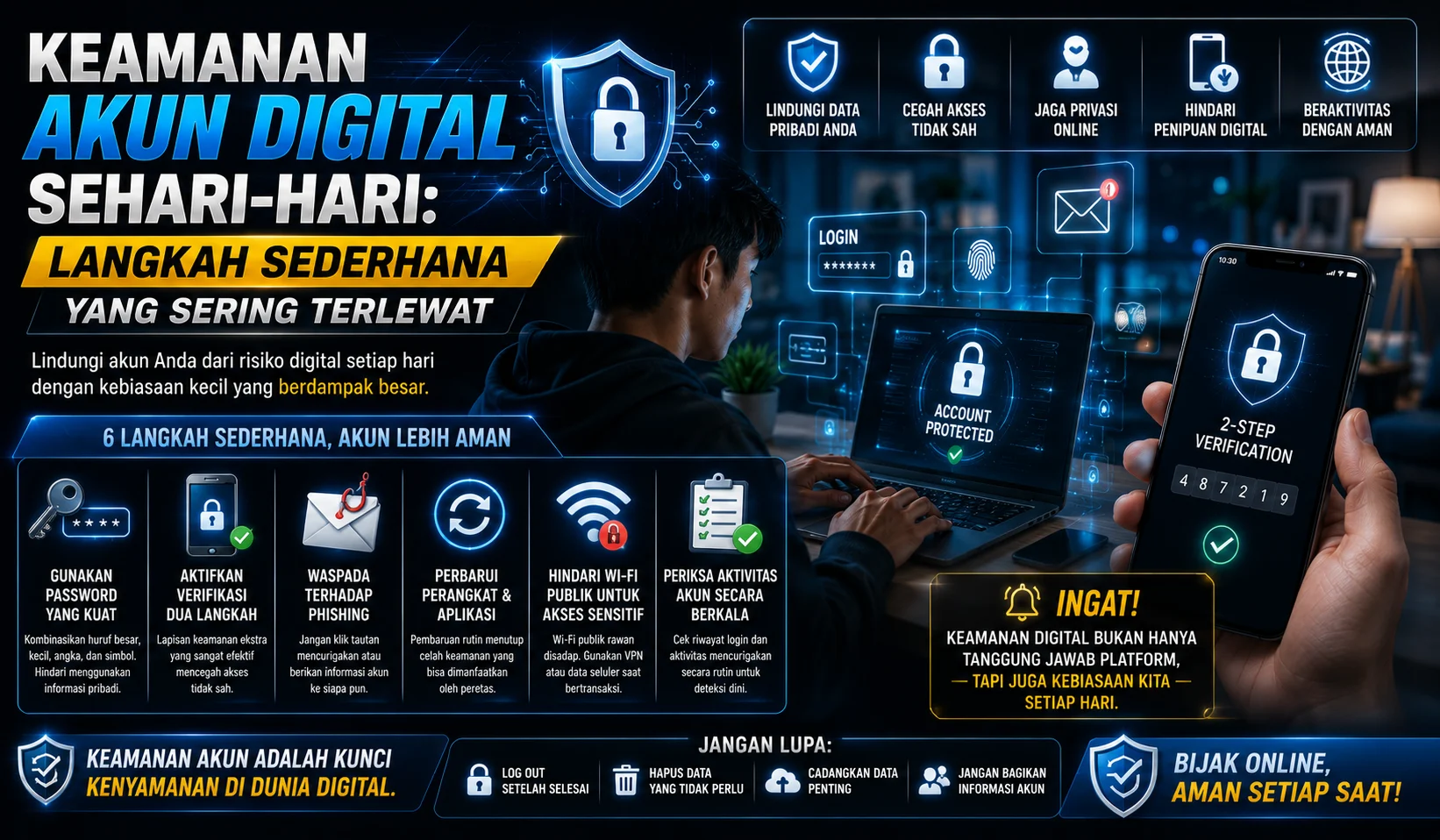 Gembok digital sebagai simbol keamanan akun online